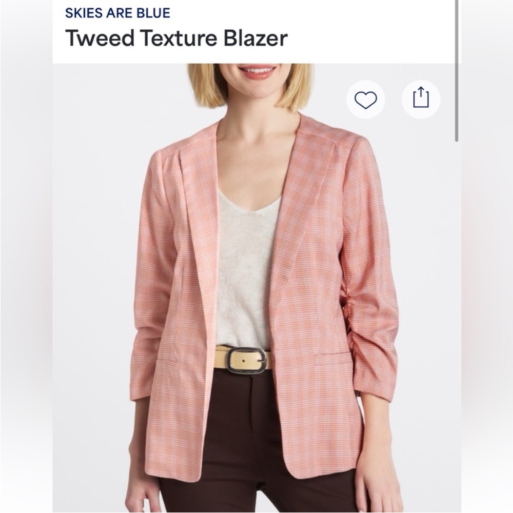 Skies Are Blue Pink Plaid Tweed Blazer